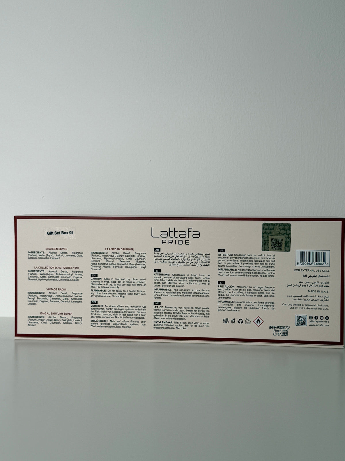 Lattafa Pride Giftset Collection 05, 5 x 20ml packaging information