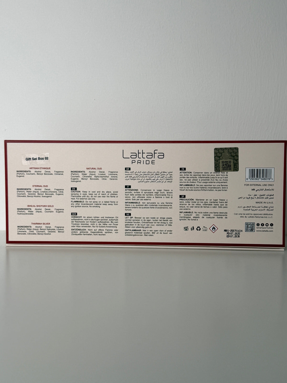 Lattafa Pride Giftset Collection 02, 5 x 20ml packaging information
