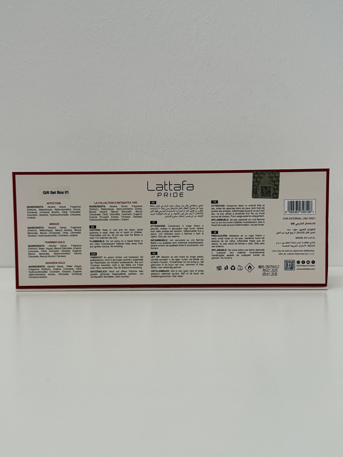 Lattafa Pride Giftset Collection 01, 5 x 20ml packaging information