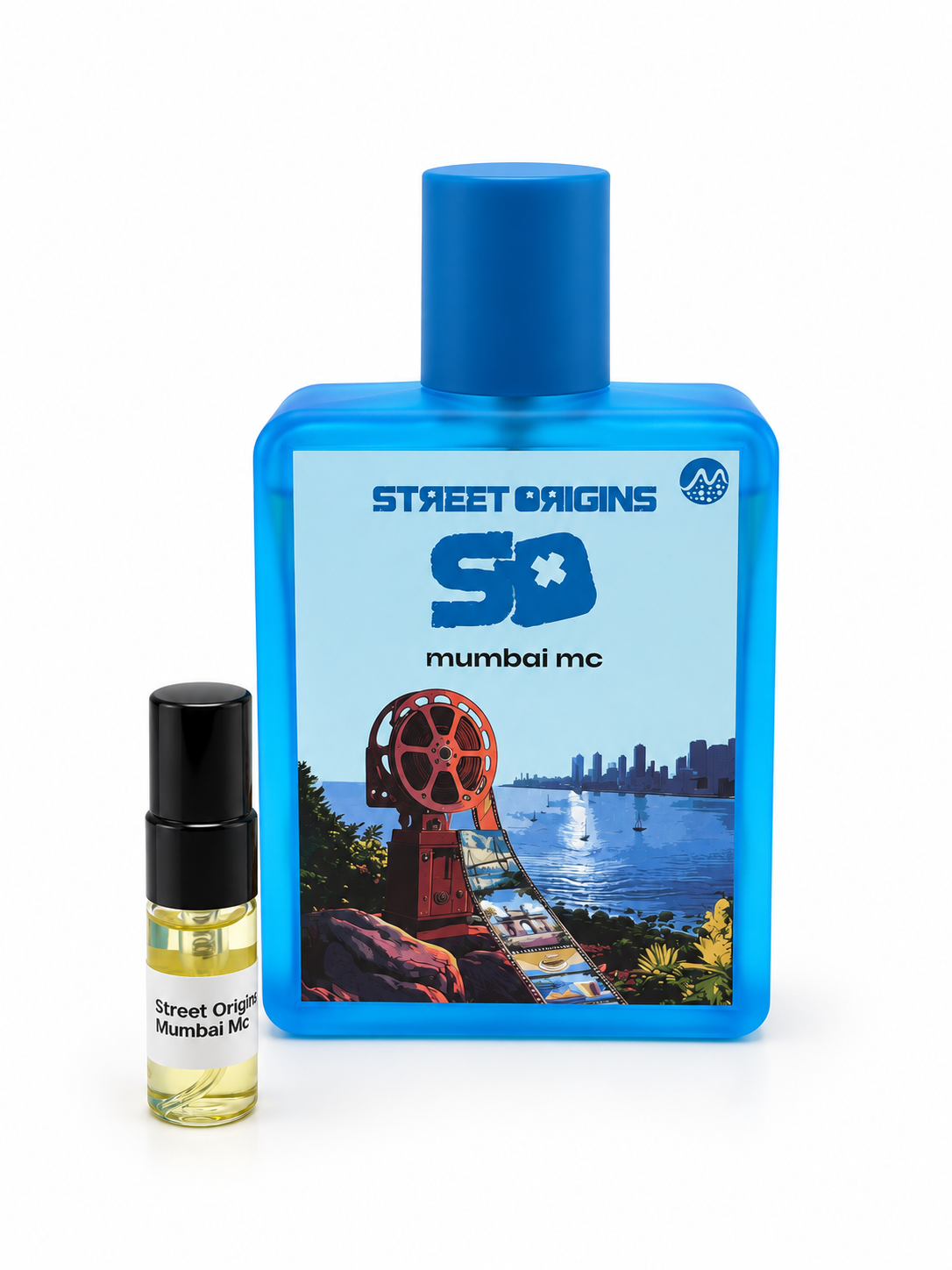 Street Origins Mumbai Mc bottle and black-capped sample vial on a white background