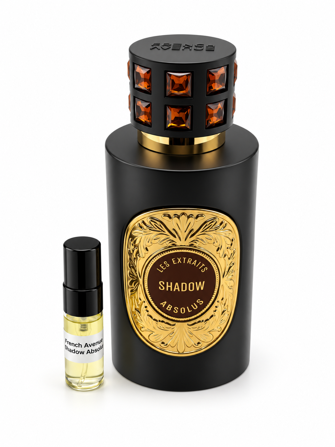 French Avenue Shadow Absolu with black-capped sample vial — studio photograph