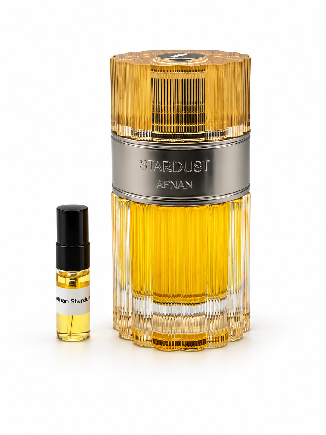 Afnan Stardust with black-capped sample vial — studio photograph