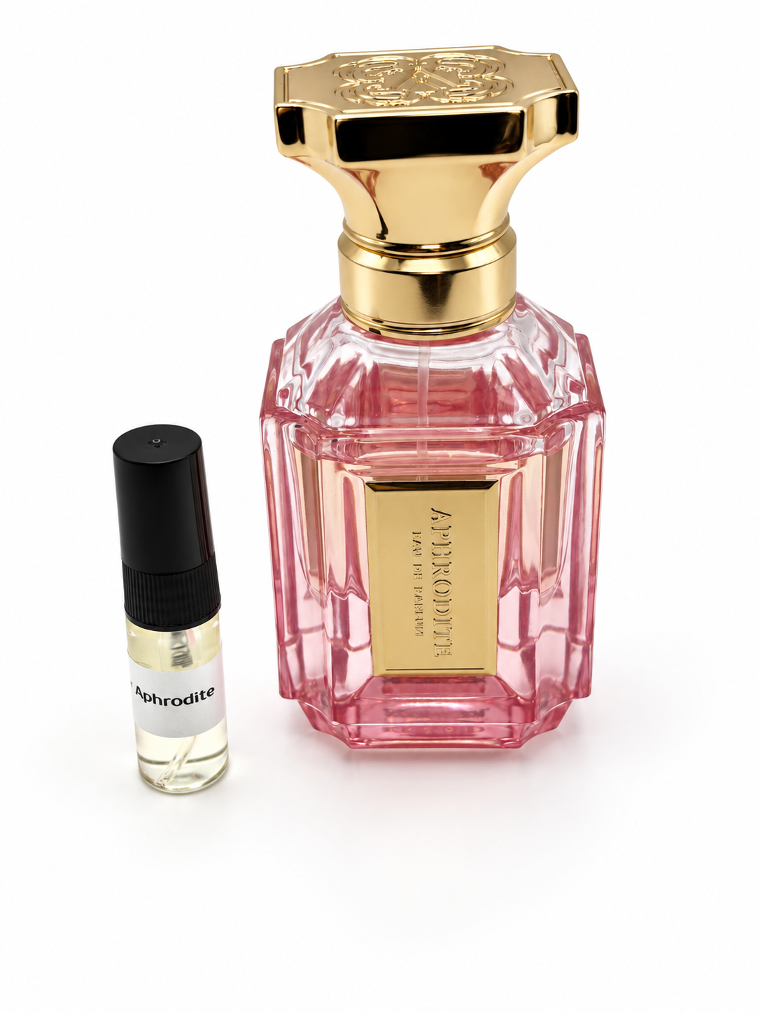Velixir Aphrodite with black-capped sample vial on white background