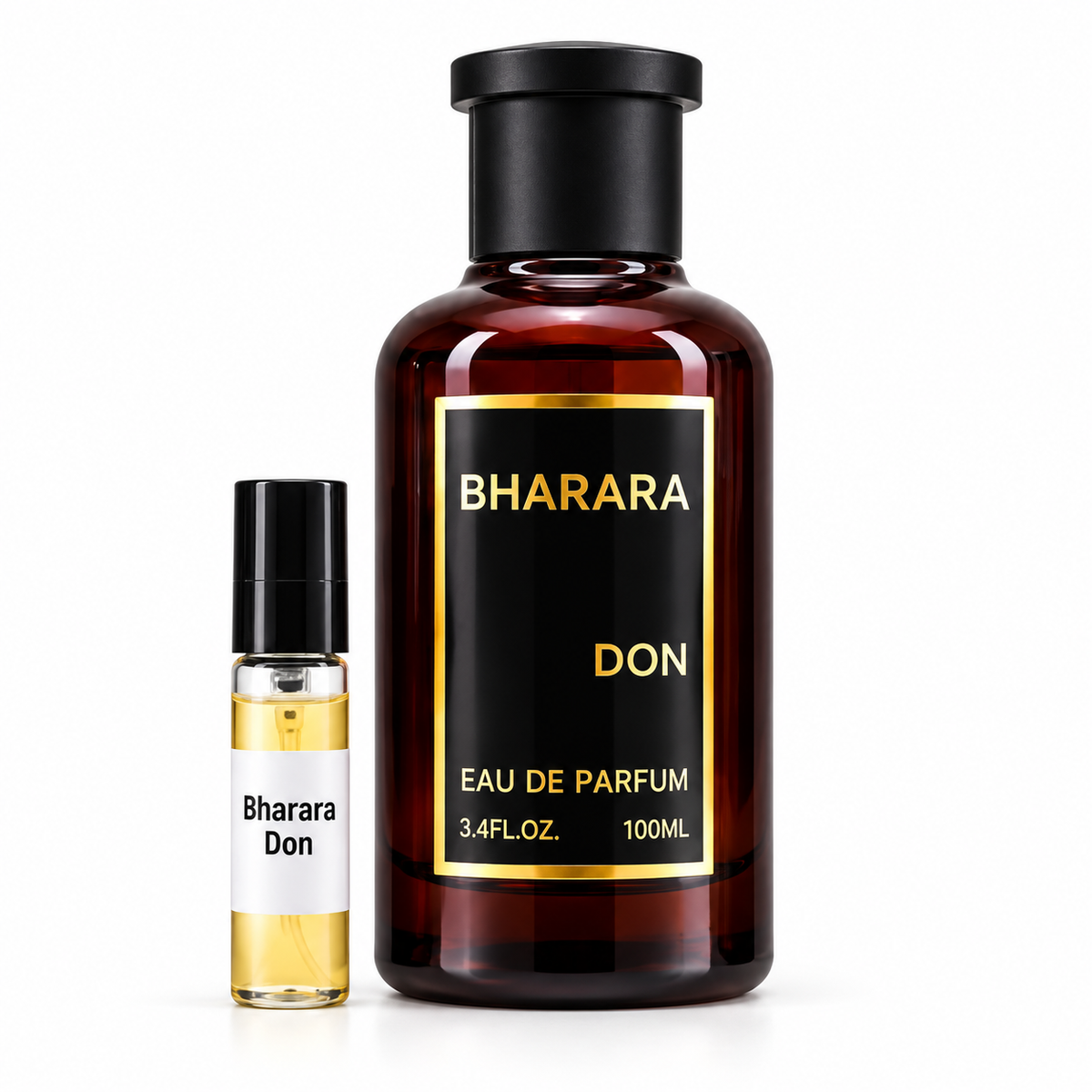 Bharara Don with sample vial on white background