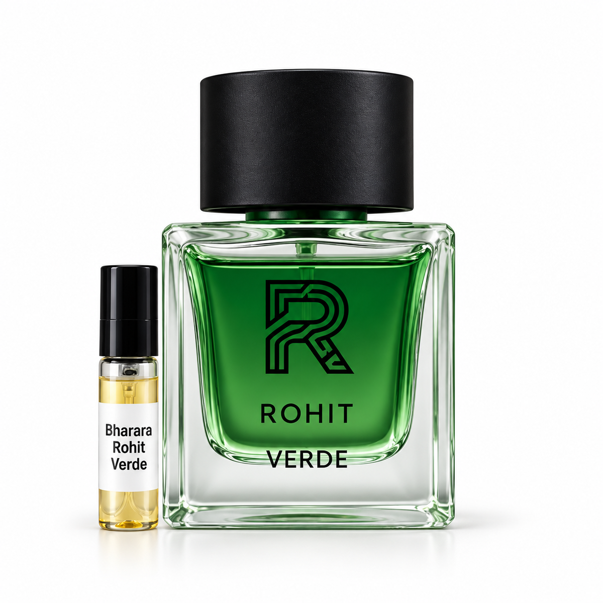 Bharara Rohit Verde with sample vial on white background