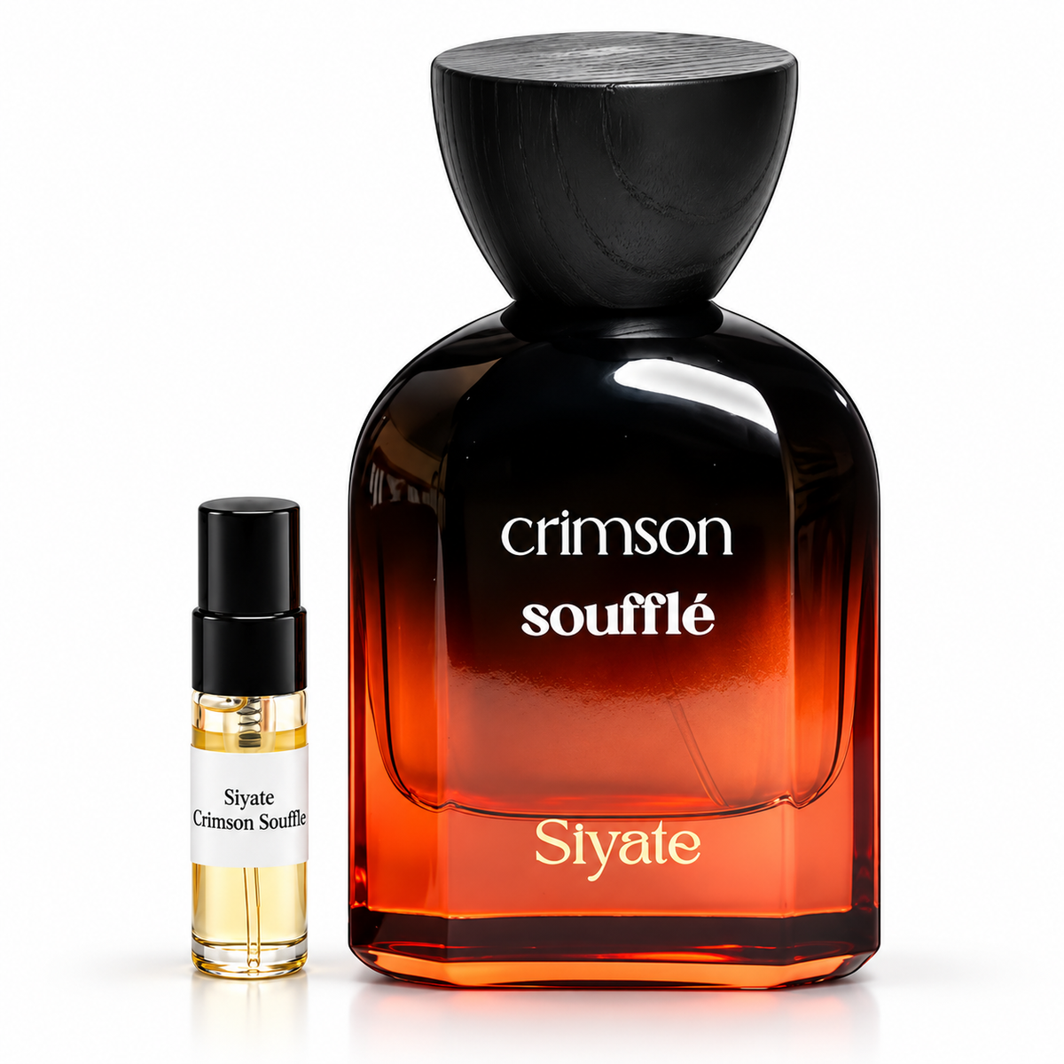 Siyate Crimson Souffle perfume with labelled sample vial on a white background