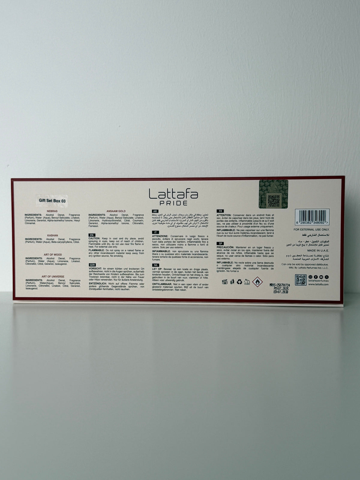 Lattafa Pride Giftset Collection 03,  5 x 20ml packaging information