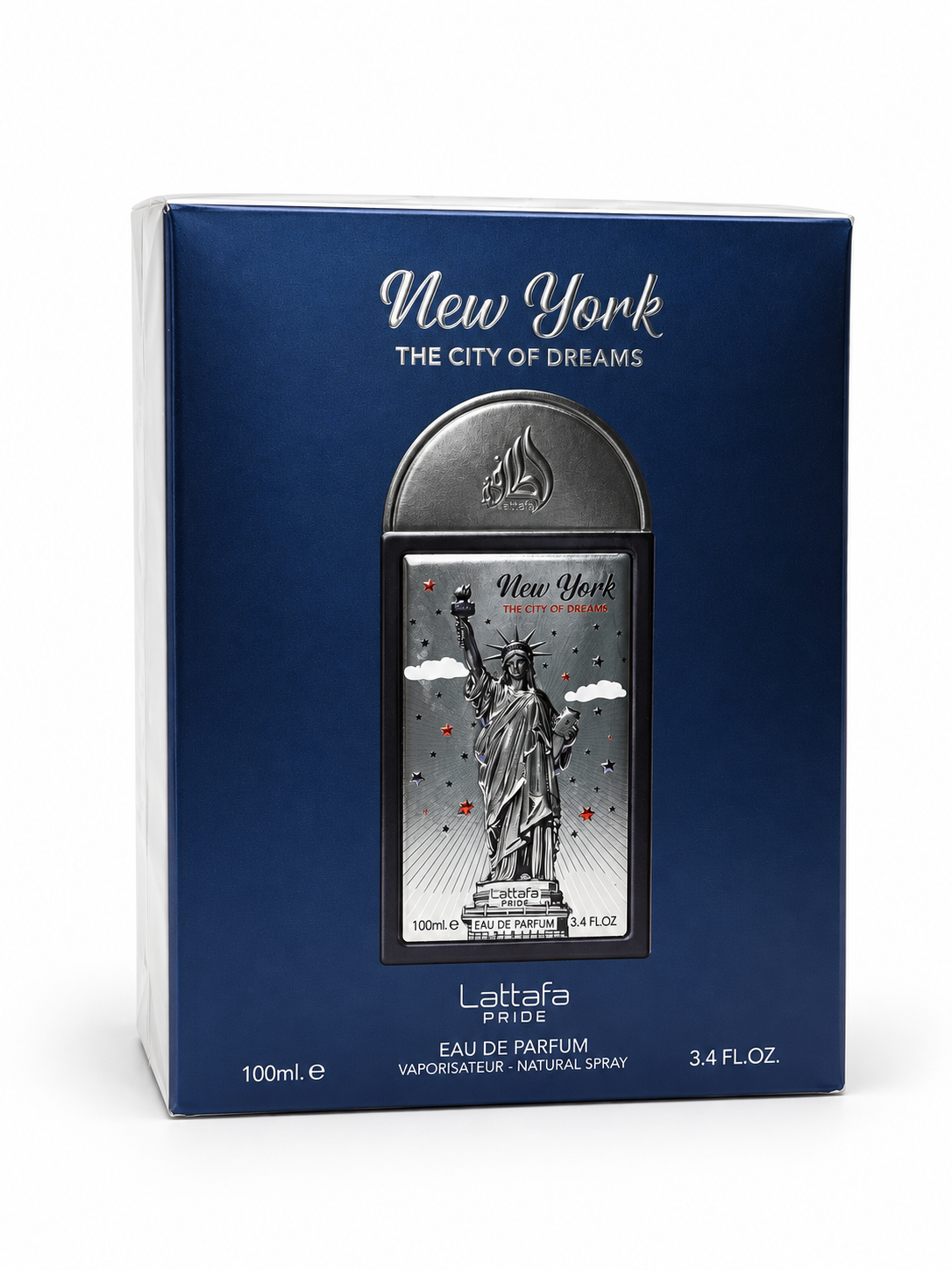 New York the City of Dreams Perfume 100ml EDP Lattafa Pride — studio product photograph, view 1