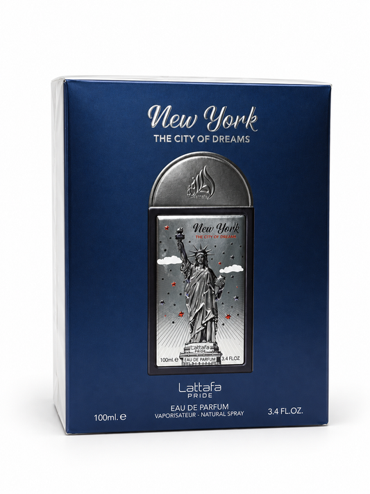 New York the City of Dreams Perfume 100ml EDP Lattafa Pride — studio product photograph, view 1