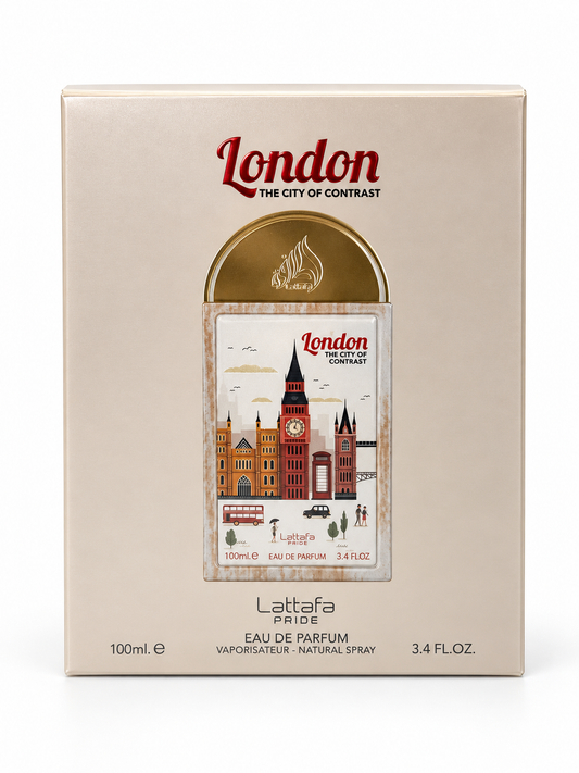 London The City Of Contrast Perfume 100ml EDP Lattafa Pride — studio product photograph, view 1