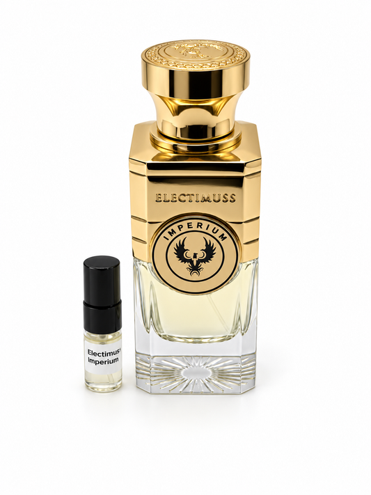 Electimus Imperium with black-capped sample vial — studio photograph