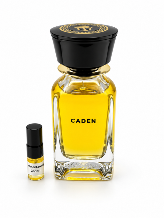 OmanLuxury Caden with black-capped sample vial — studio photograph