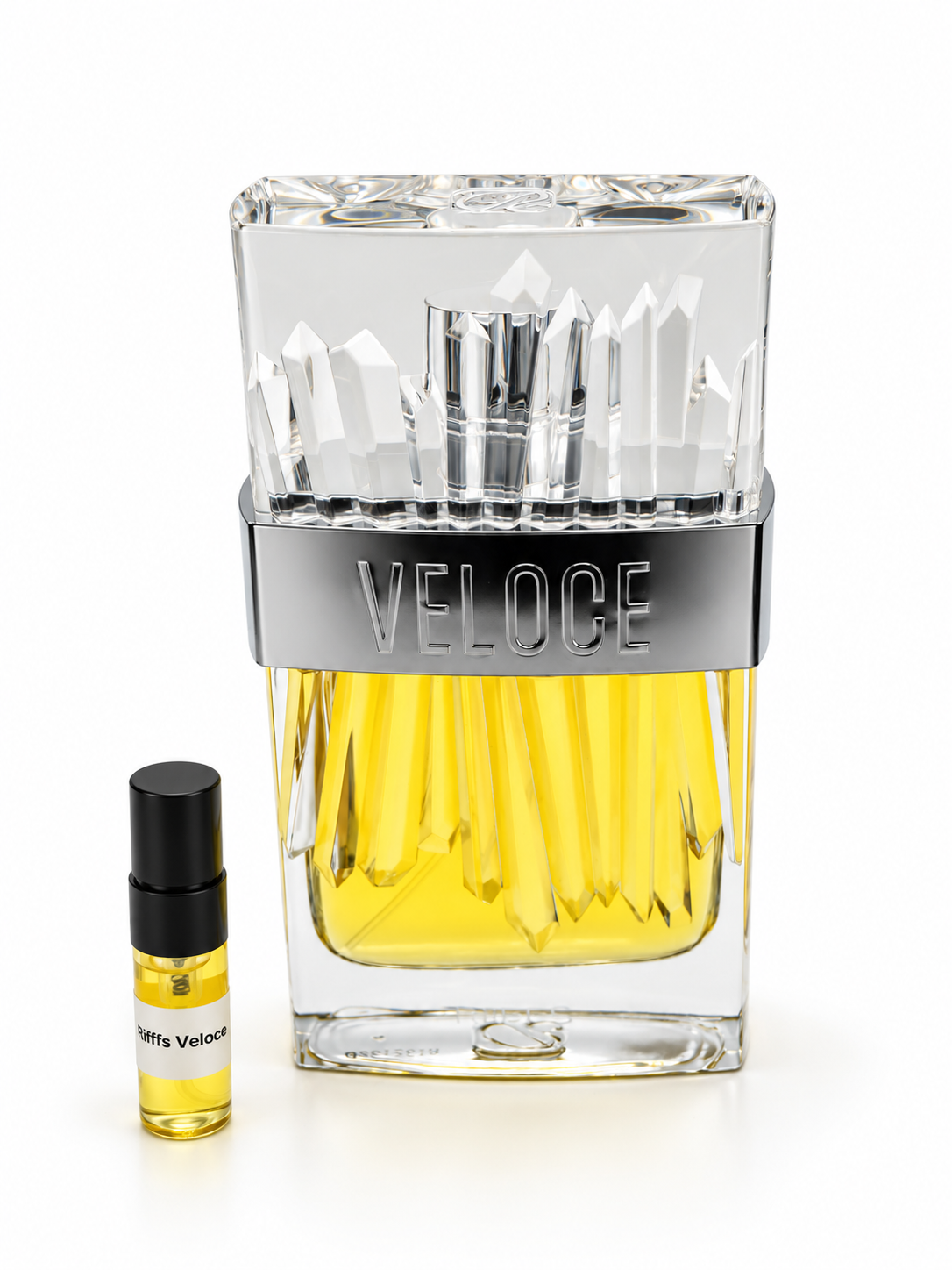 Riiffs Veloce with black-capped sample vial — studio photograph