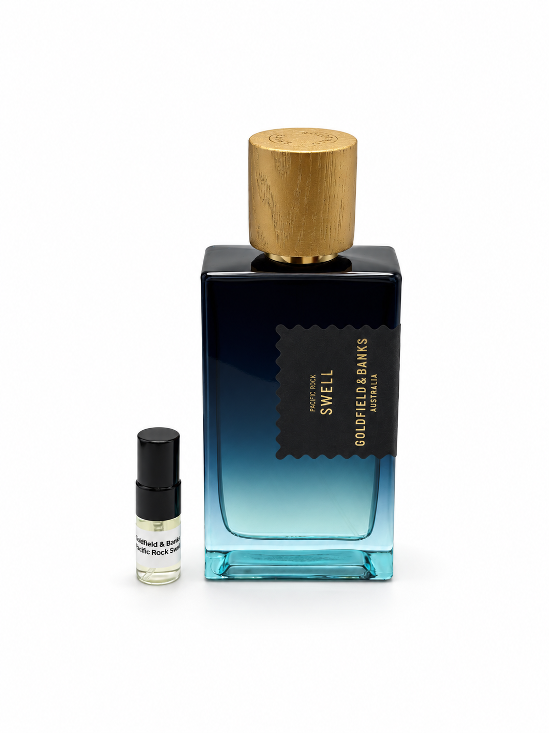 Goldfield &  Banks Pacific Rock Swell with black-capped sample vial on white background