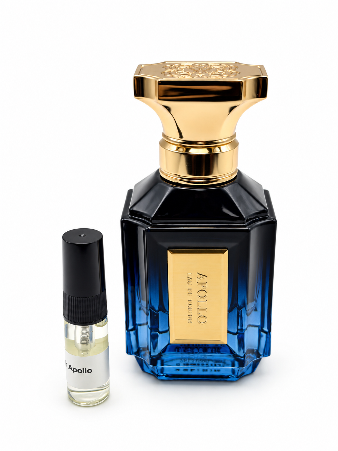 Velixir Apollo with black-capped sample vial on white background