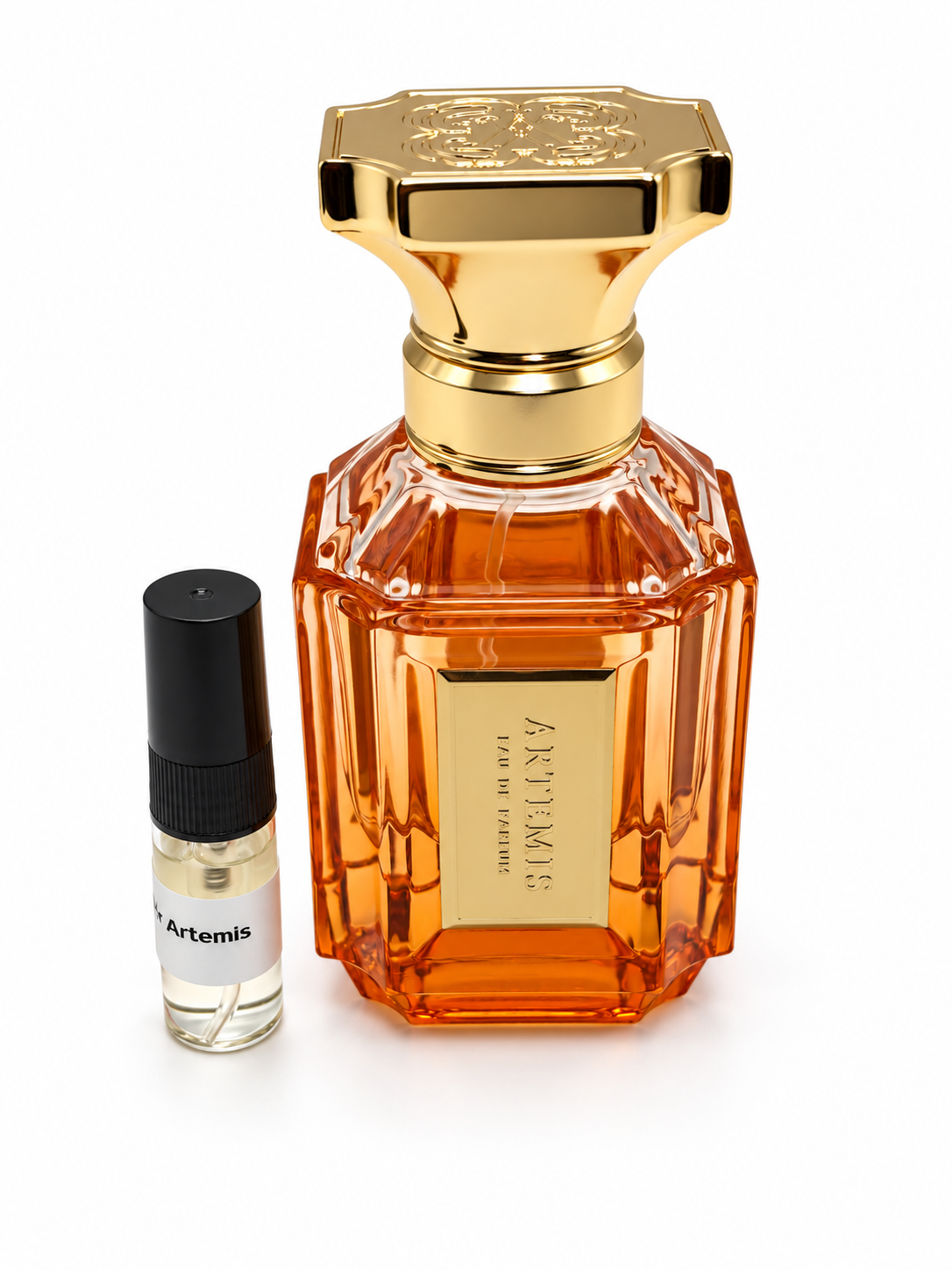 Velixir Artemis with black-capped sample vial on white background
