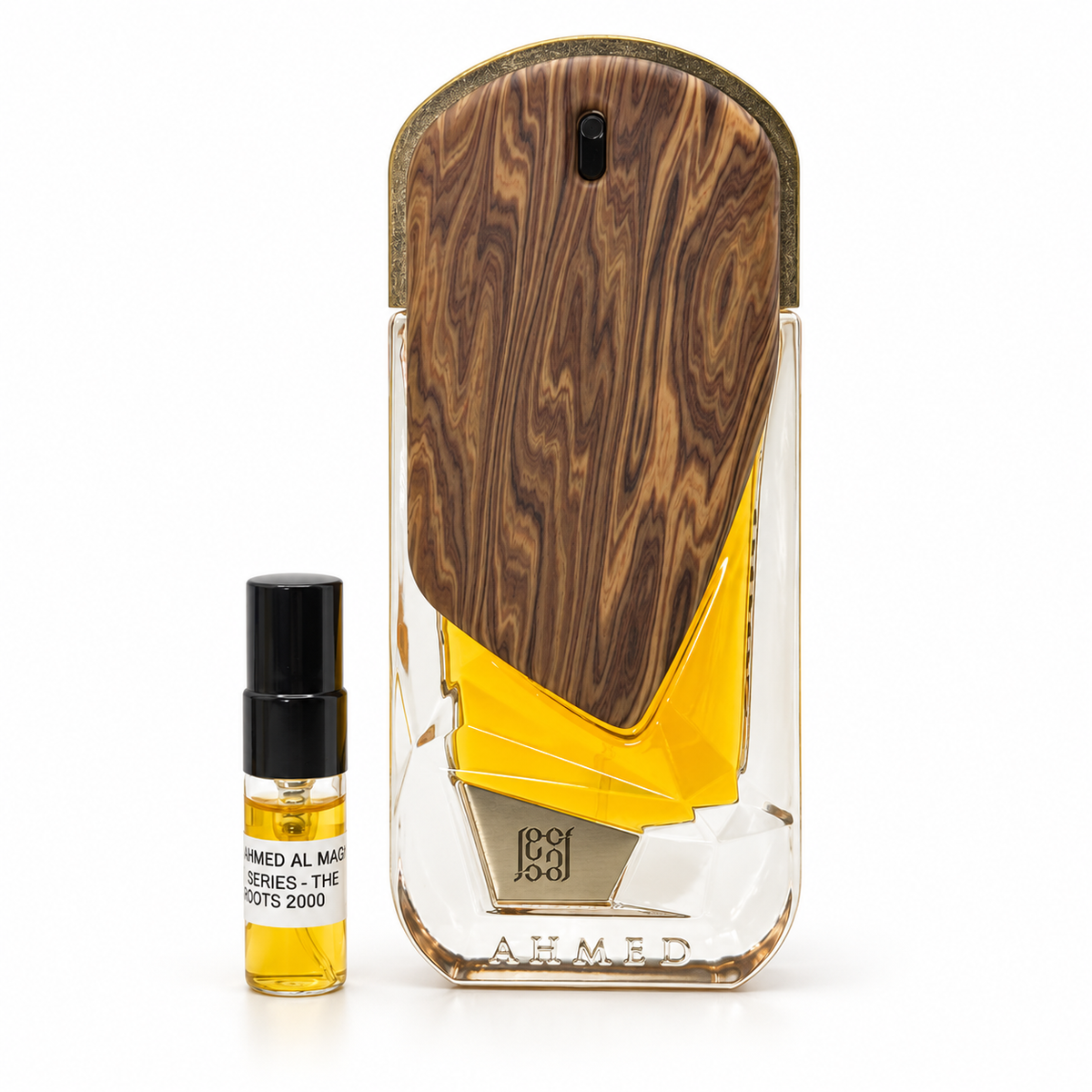 Ahmed Al Maghribi 2000 The Roots bottle and sample vial on a white background