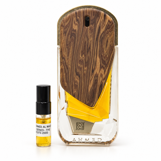 Ahmed Al Maghribi 2000 The Roots bottle and sample vial on a white background