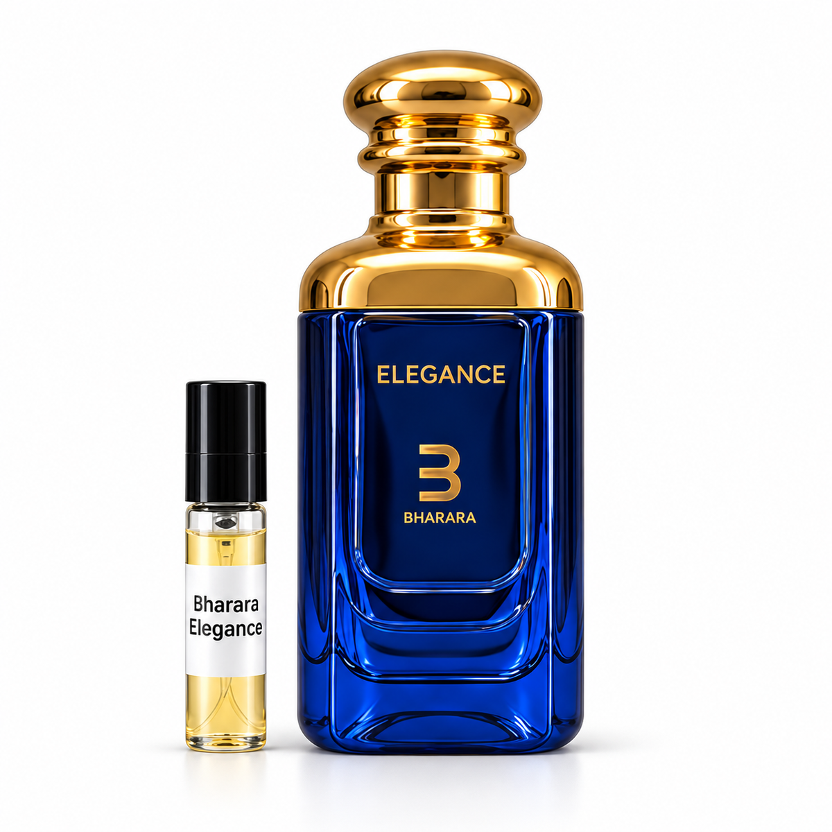 Bharara Elegance with sample vial on white background