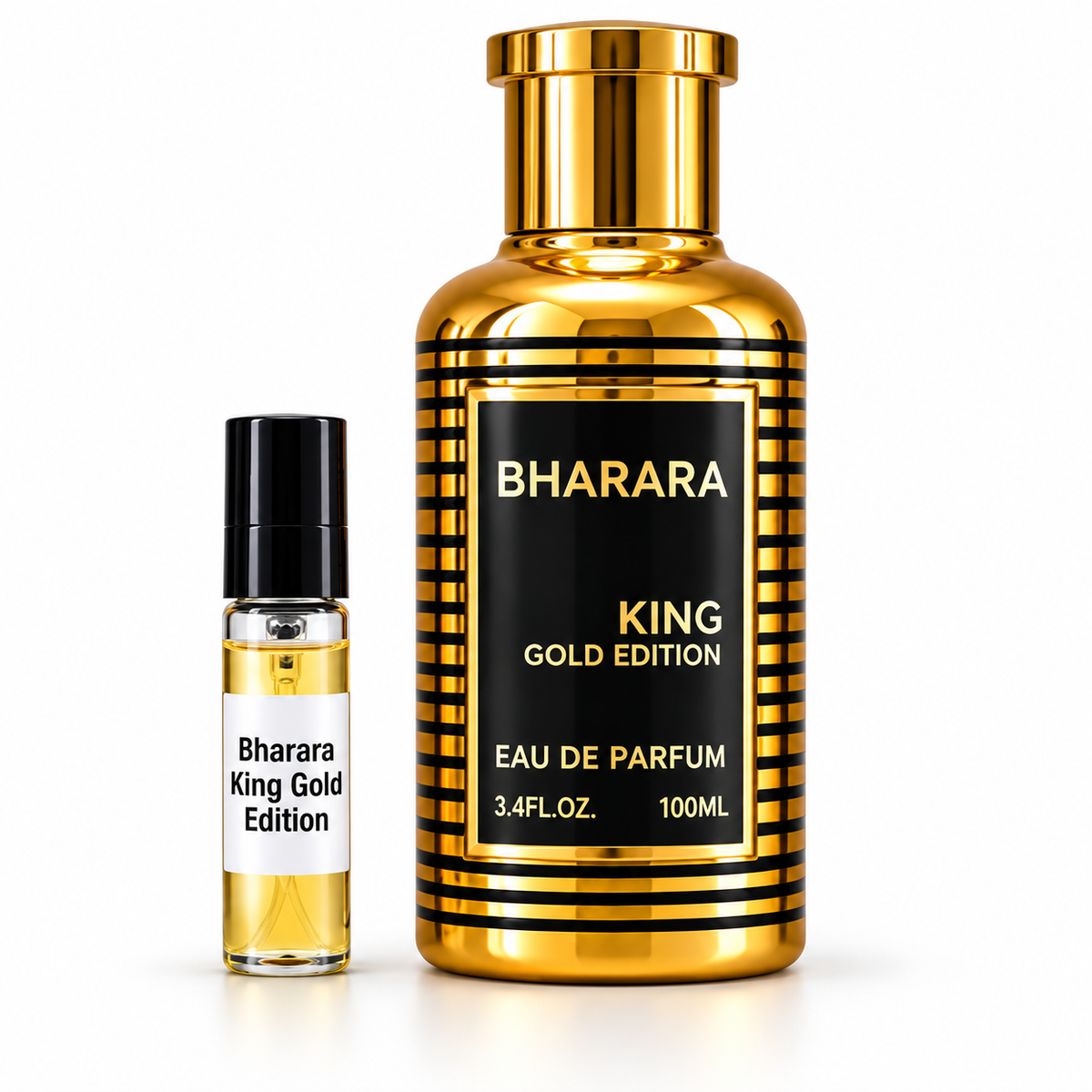 Bharara King Gold Edition with sample vial on white background