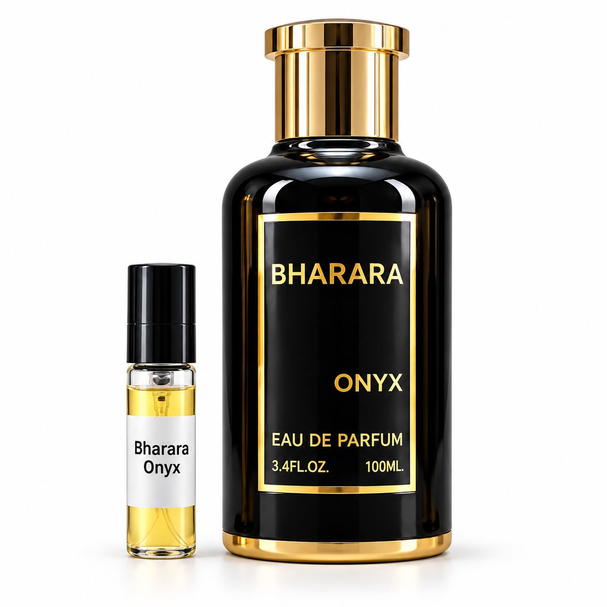 Bharara Onyx with sample vial on white background
