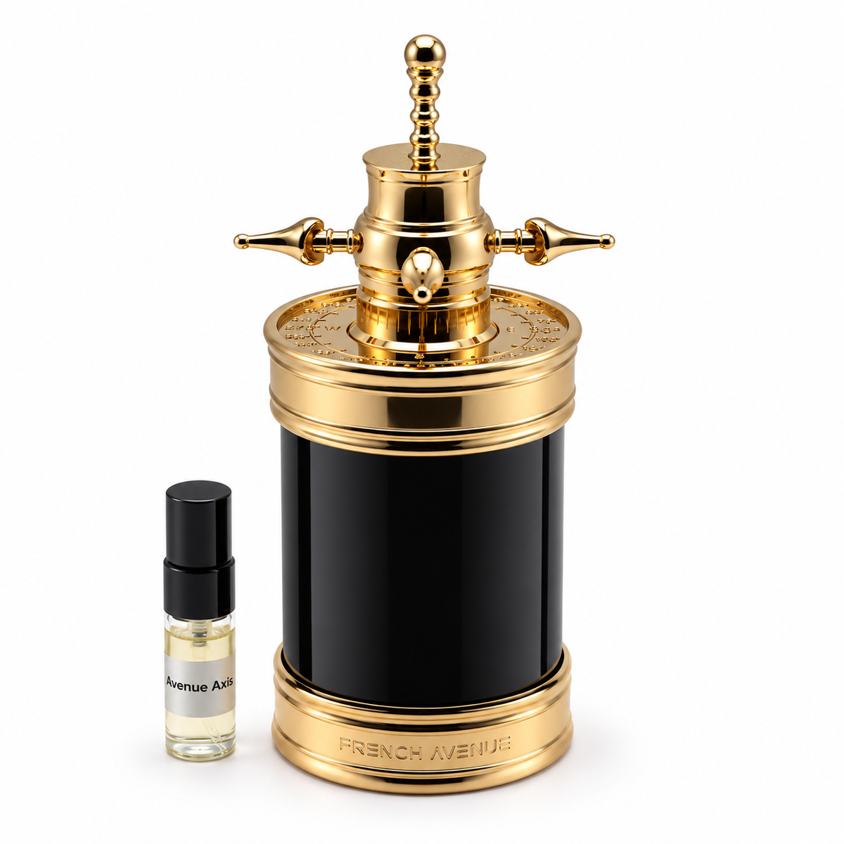 French Avenue Axis bottle and sample vial on a white background