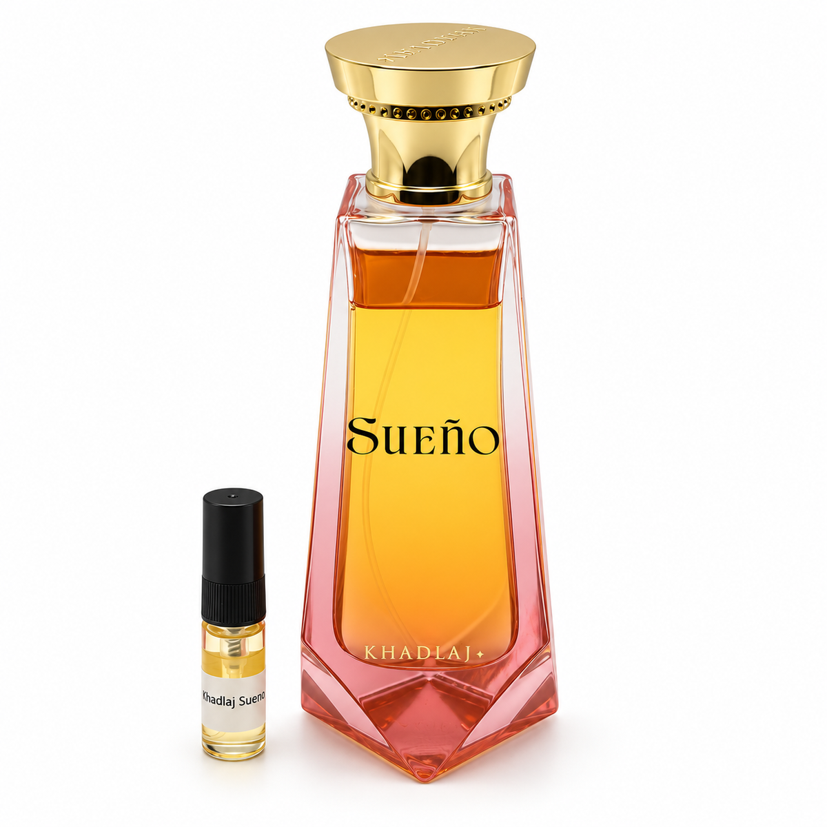 Khadlaj Sueno bottle and sample vial on a white background