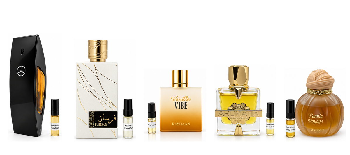 Mad About Vanilla sample set with all five fragrances and 3ml vials