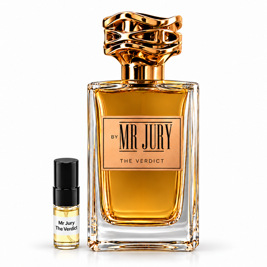 Mr Jury The Verdict with compact 2ml sample vial on white background